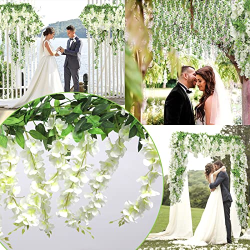 Findosom Wisteria Artificial Flowers Garland, 5Pcs Total 36FT White Wisteria Hanging Flowers, Flower Garland Decorations f...