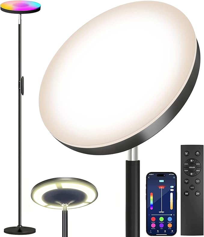 Keepsmile Double Side Lighting Led Floor Lamp with Remote Smart App 36W/2600LM Bright Tall Standing RGB Floor Lamp Angle M...