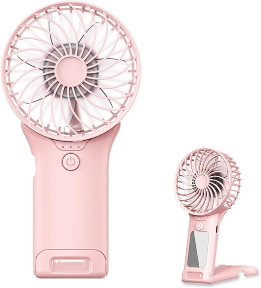 ZipVorb Portable Mini Fan with Mirror, USB Rechargeable, Pocket 4-Speed Cooling, Up to 15 Hours, Compact Handheld Fan for ...