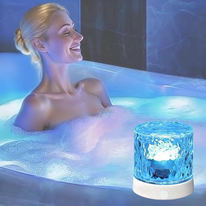 Rechargeable Shower Lights for Inside Shower-Ocean Wave Projector Light for Bathroom Bath Tub-Cordless LED Bathroom Lights...