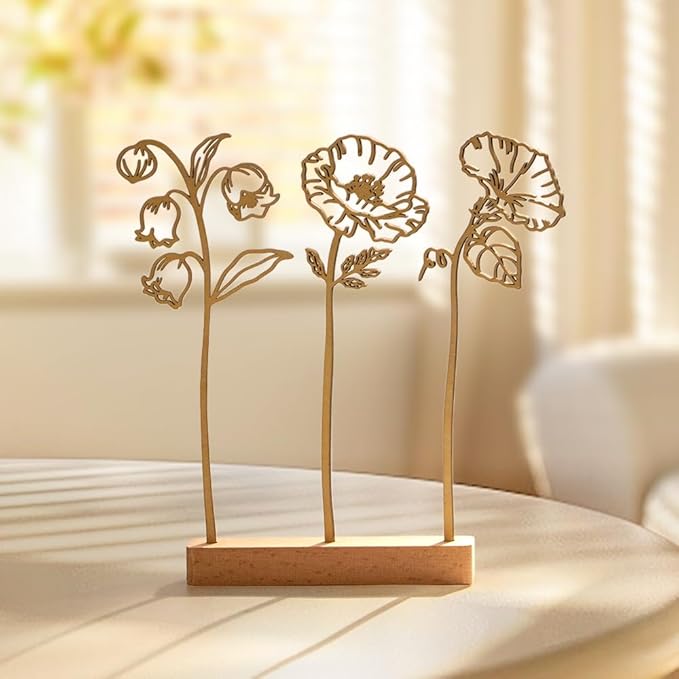 ajdvart Birth Flower with Base – Wooden Birth Month Flower Bouquet, Unique Wood Art Floral Decor for Mom, Wife, Grandma fo...