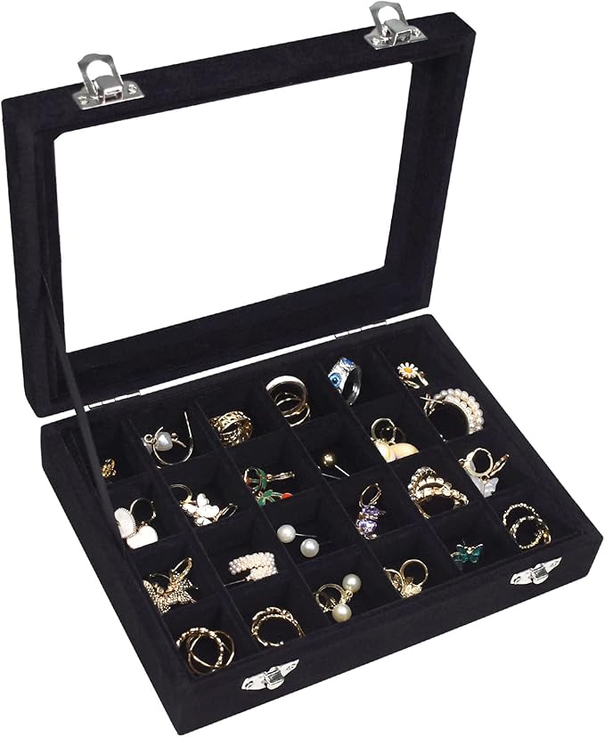 Vicoter Velvet Jewelry Box 24 Grid Jewelry Ring Display Organiser Box Tray Holder Earrings Storage Case for Girls Wife Mom...