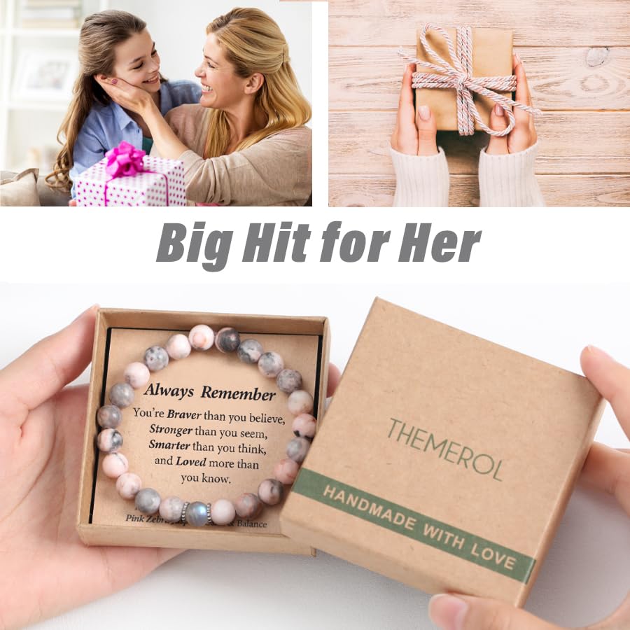 THEMEROL Inspirational Gifts for Kids/Girls/Teens/Women-Love/Encouragement-Natural Crystal Bracelets-Handmade Cute Gifts