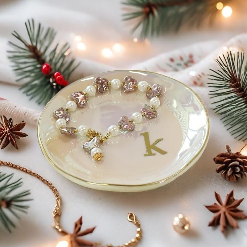 COLLECTIVE HOME - Iridescent Jewelry Tray, 4.75-Inch Personalized Lowercase Embossed Lettering, Lustrous Multicolored Fini...