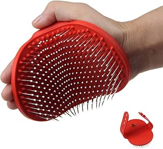 Emours Pet Rubber Grooming Brush Massager with Adjustable Loop Handle and Stainless Steel Pin