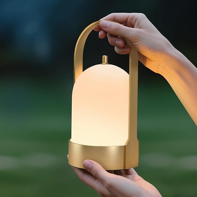 Tubicen Rechargeable Table Lamp Waterproof Outdoor Lantern Portable 4000mAh Battery Operated Camping Lamp Brass 4-Level To...