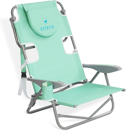 Ostrich the Heavy-Duty Backpacker, Portable Beach Chair with Face Hole, Adjustable Lounge Chair with Face Opening, Cup Hol...