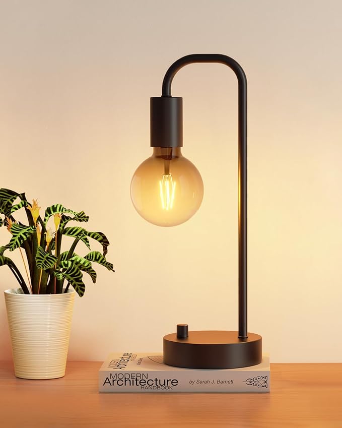 ONEWISH Industrial Table Lamp for Bedroom, Fully Dimmable Modern Bedside Lamps with 2700K Warm Light Bulb for Kids Readin...