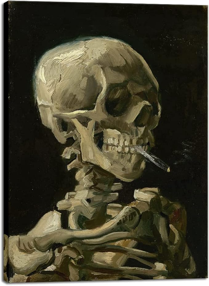 Wieco Art Skull of a Skeleton with Burning Cigarette, 1886 by Vincent Van Gogh Canvas Wall Art for Home Decor and Wall Dec...