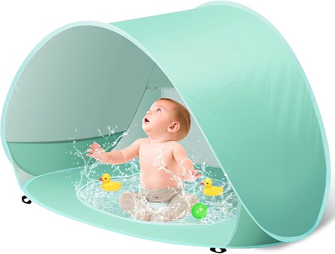 Baby Beach Tent with Pool, Pop Up Sun Shelter UPF 50+ UV Protection for Infant Toddlers, Portable Shade Tent with Carry Ba...