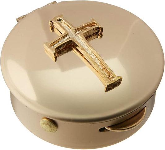Cathedral Art Metal (Abbey & CA Gift) Polished Brass PYX with Cross/Pill/Keepsake Box, 1.5"x1.5"x.5