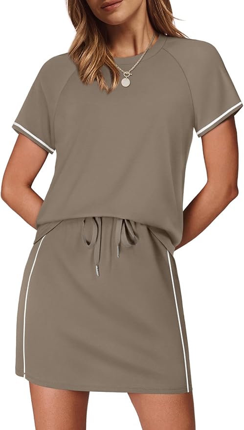 Sampeel 2 Piece Sets for Women Skirt Sets Summer Outfits Womens Clothing Set Travel Workout Skort Sets