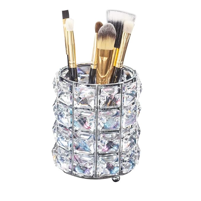 LUGUNU Makeup Brush Holder Organizer Golden Crystal Bling Personalized Gold Comb Brushes Pen Pencil Storage Box Container...