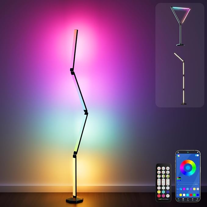Electight Corner Floor Lamp-2200 Lumen Smart Lamp with App and Remote Control, Lamp can be Folded 360°, Music Sync and 16 ...