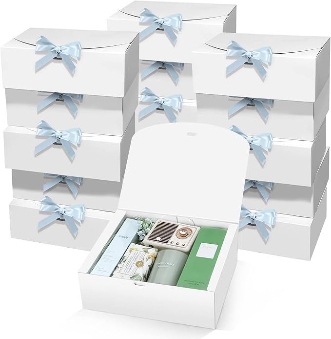 PEKGRIL 15 PCs Gift Boxes with Lids, White 10X8X4 Inch Gift Boxes, Bridesmaid Proposal Box with Ribbon, Kraft Paper Boxes ...