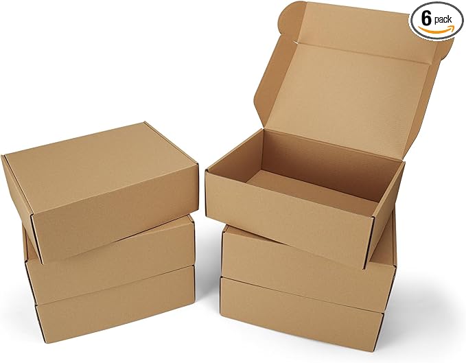 Serwrsw 12x9x4 Shipping Boxes Set of 6, Medium Cardboard Boxes for Packaging, Brown Mailing for Small Business