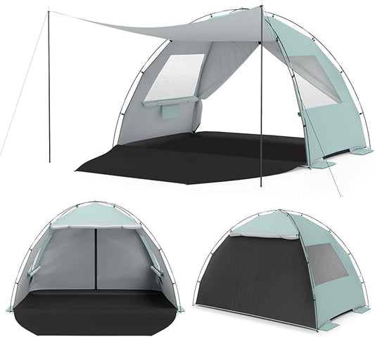 Tangkula 3/4/5/6 Person Pop Up Beach Tent with Canopy, UPF50+ Silver-Coated Lightweight Beach Sun Shelter with Extended Fl...