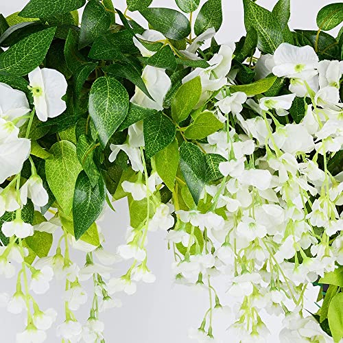 5pack Wisteria Garland Artificial Flowers Garland Fake Hanging Wisteria Vines for Wedding Floral Decor-Total 33 Ft (Milk W...