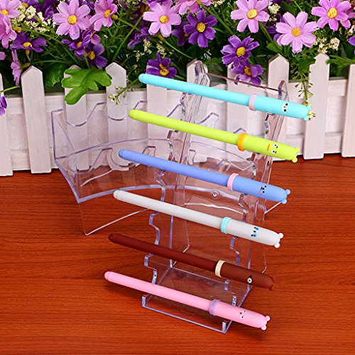 Hipiwe Acrylic Pen Holder Display Stand Clear Makeup Brush Rack Organizer Holder 6-Slots Nail Brush Eyebrow Fountain Pen R...