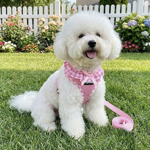 SuperBuddy Upgraded Soft Mesh Dog Harness, Super Breathable Lightweight Pet Harnesses for Puppy Dogs Outdoor Walking, Pink...