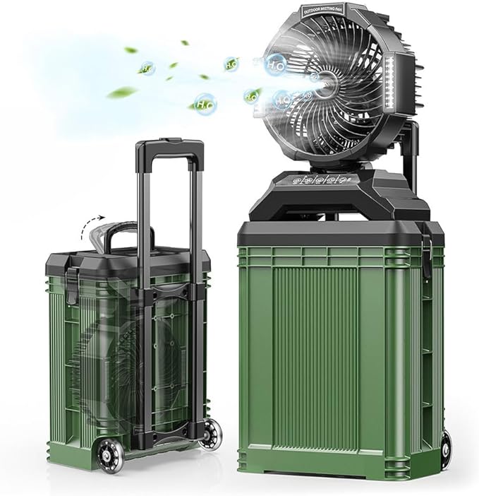 YDCBRIRAY 4 Gal Large Misting Bucket Fan Portable, 40000mAh Rechargeable Mister Fan with Retractable Handle & Oscillating ...