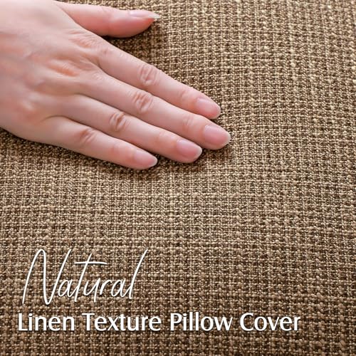 OTOSTAR Pack of 2 Brown Decorative Pillow Covers 14x14 Inch Soft Linen Texture Couch Throw Pillows Farmhouse Cushion Cover...
