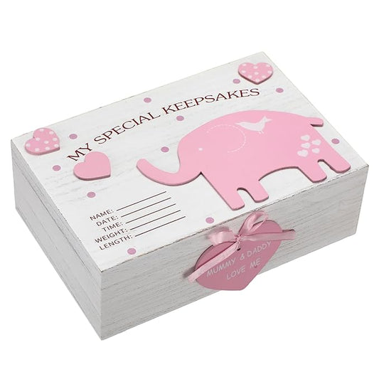 Soaoo 3D Wooden Baby Boys Memories Keepsake Box Baby Girls Elephant First Keepsake Box New Parent Newborn Baptismal Birthd...
