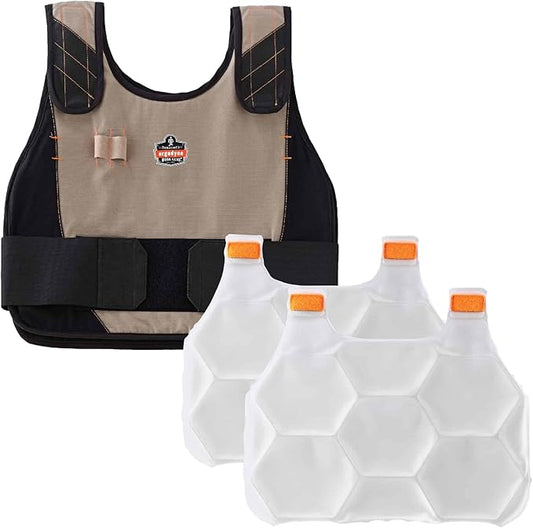 Ergodyne unisex adult Premium Phase Change - Packs FR Cooling Ice Vest, Khaki, Large-X-Large US