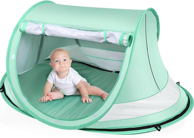 Baby Beach Tent,Large Pop Up Beach Tent Sun Shade for Beach,Portable Baby Travel Tent with Mosquito Net,Indoor Baby Play T...