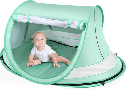 Baby Beach Tent,Large Pop Up Beach Tent Sun Shade for Beach,Portable Baby Travel Tent with Mosquito Net,Indoor Baby Play T...