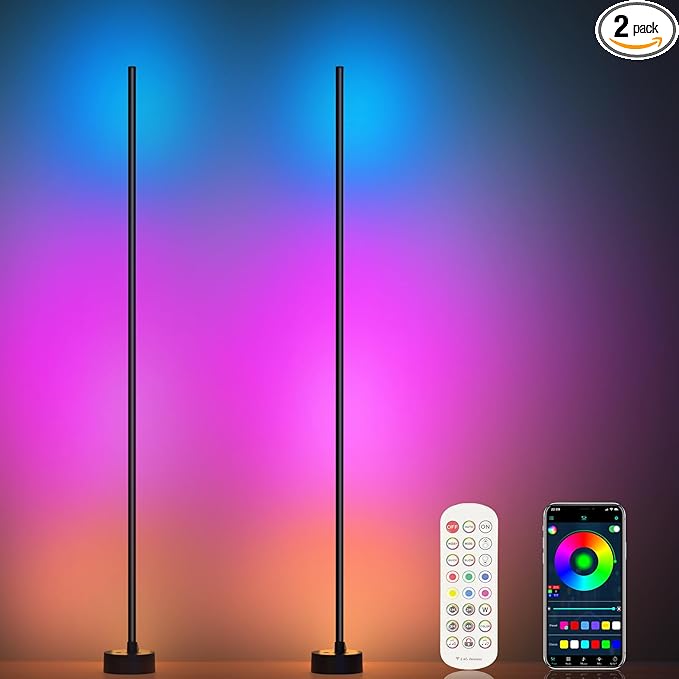 Miortior Corner Floor Lamp, 2 Pack LED Corner Lamp with App/Remote/Button Control, Smart RGB Floor Lamp with 16 Million DI...