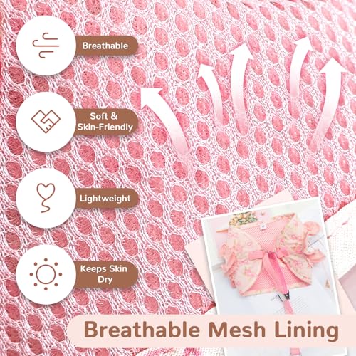 ABRRLO Small Dog Harness and Leash Set Soft Breathable Mesh No Pull Puppy Harness with Bowknot Adjustable Cute Pink Dog Ve...