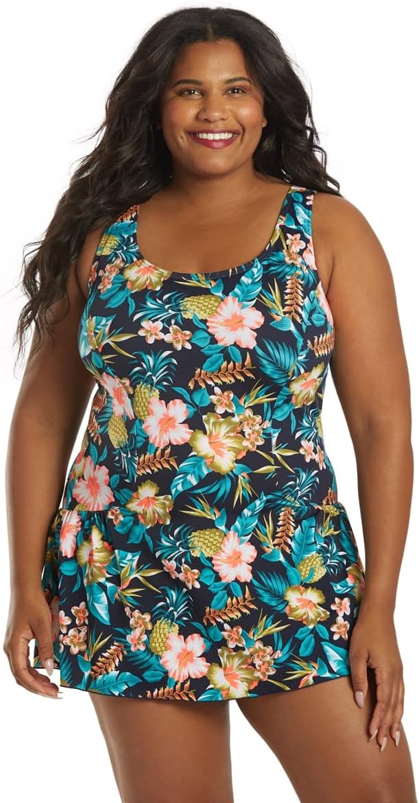 Sporti Plus Size Swim Dress for Women Swimsuit, Tummy Control Suit, Mom Bathing Suit Dress Sun Protection, Conservative Fit