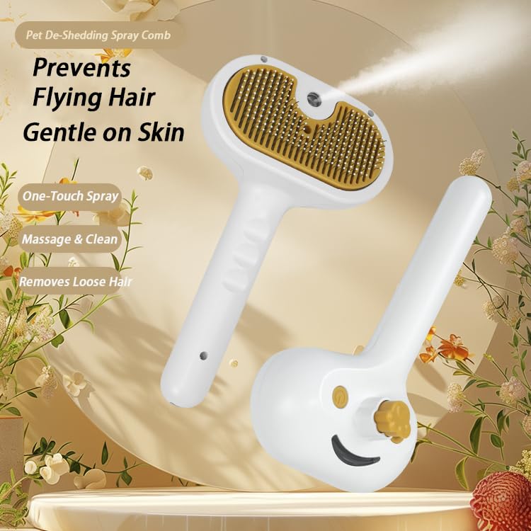 Zlveuzjs Pet Grooming Steam Brush, 3-in-1 Spray-on Hair Removal Comb for Long-Haired and Short-Haired Cats and Dogs