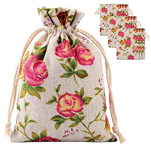 Pangda 30 Pcs 3.9 x 5.3 Inch Rose Drawstring Gift Bags Mother's Day Floral Jewelry Bags Packing Storage Floral Linen Sacks...