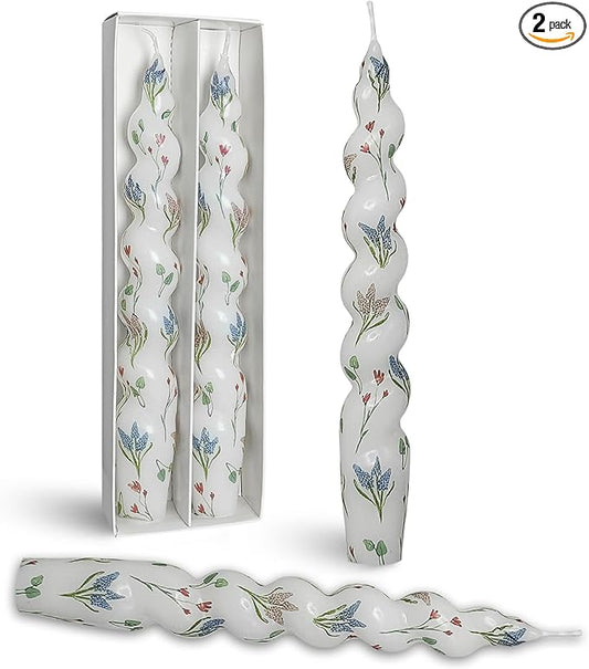 Hyacinth Spiral Candle Sticks Floral Printed Taper Candle Handmade Twisted Candlesticks 7.5 Inch Short Tapered Candles for...