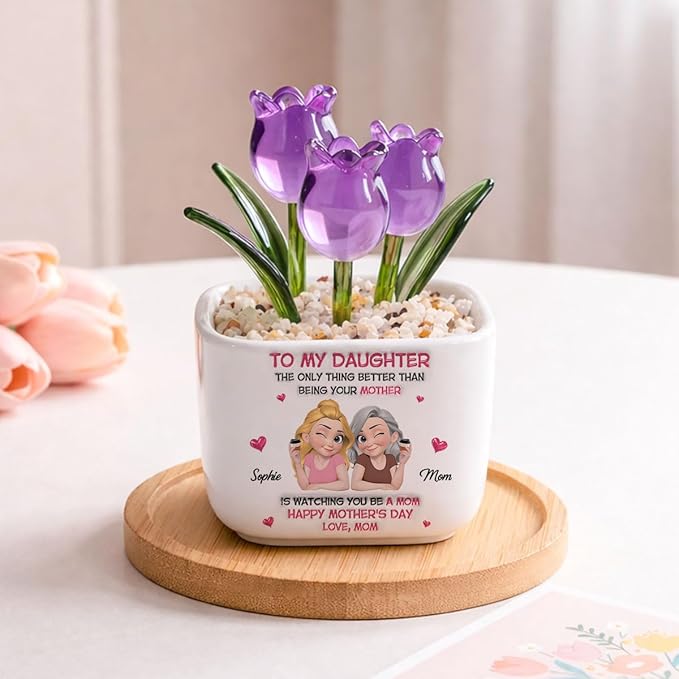 Wrappiness Glass Everlasting Tulips Pot for Women Personalized Gifts - Glass Flowers Decor, Birthday Gift for Daughter fro...