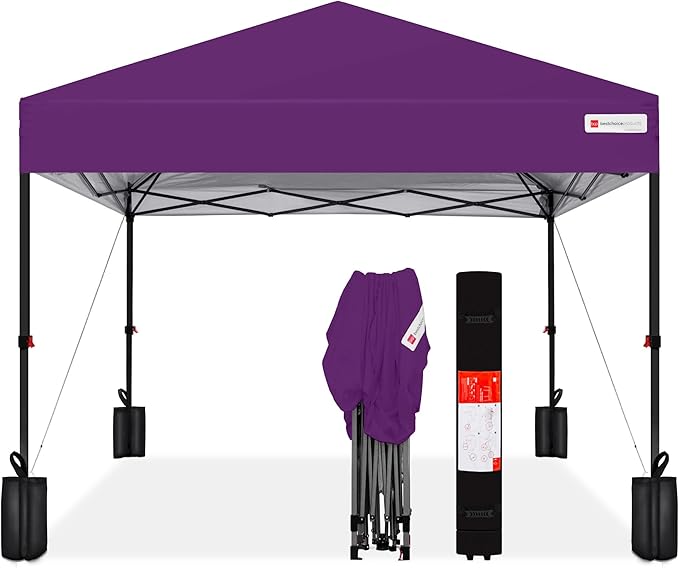 Best Choice Products 8x8ft Pop Up Canopy Tent, Outdoor Shade, 1 Person 1 Minute Set Up, Carry Case, 4 Weight Bags - Amethy...