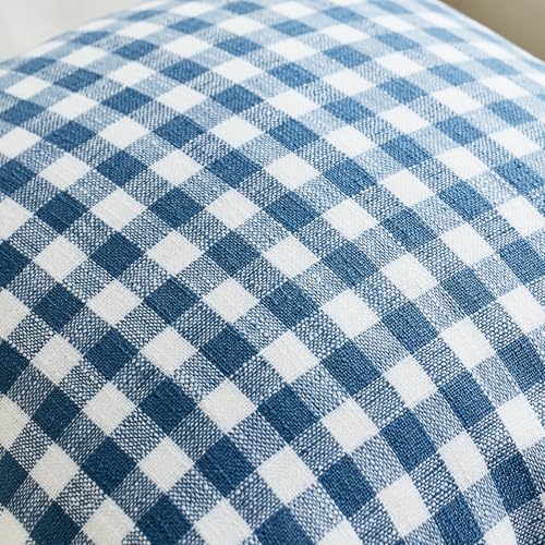 KINDREX Farmhouse Gingham Throw Pillow Covers 18x18 Set of 2, Small Checkered Linen-Textured Cushion Covers with Flanged E...