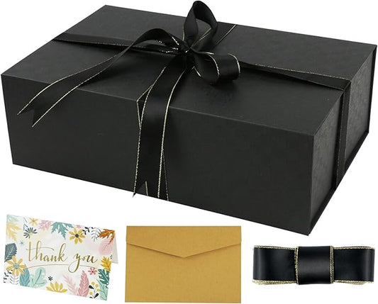 YINUOYOUJIA Large Black Gift Box14x9x4.5 inches,Gift Boxes with Magnetic Closure Lid,Ribbon and Card,Present Box for Birth...