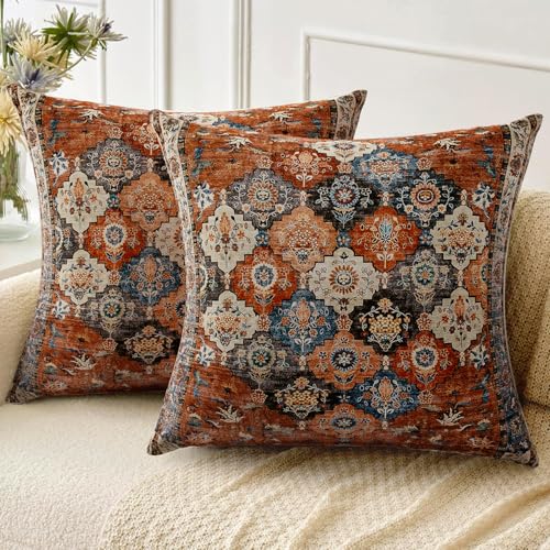 ZSYTZL Boho Throw Pillow Covers 18x18 inch Set of 2,Linen Bohemia Carpet Pattern Decorative Living Room Sofa Bed Square Pi...