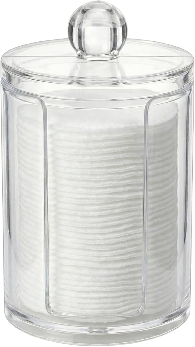 AkoSlale 10oz Clear Plastic Cotton Round Holder Organizer - Shatterproof Vertical Makeup Pad Dispenser Canister with Lid f...