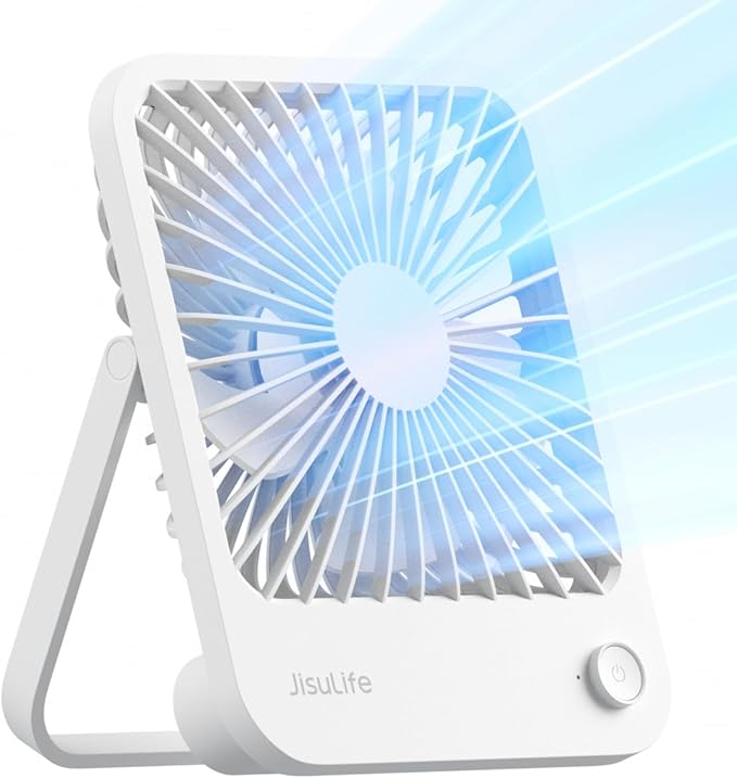 JISULIFE Desk Fan Battery Rechargeable, 4500mAh 180°Foldable Portable Personal Fan, 4 Speeds Adjustable Long Battery-life ...
