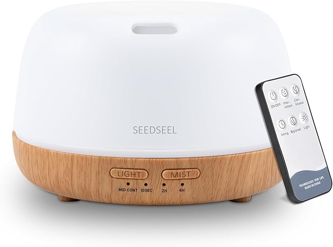 SEEDSEEL 300ML Essential Oil Diffuser with 7-Color LED Lights and Remote Control, Modern Minimalist Design, High-Efficienc...