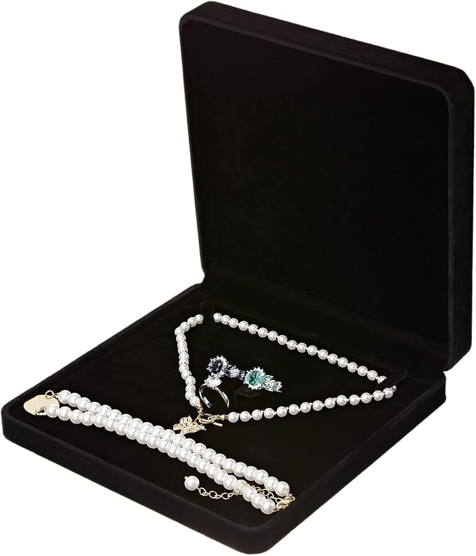 LETURE Velvet Jewelry Set Box, Velvet Gift Box for Bracelet Necklace Earring Ring (Black)