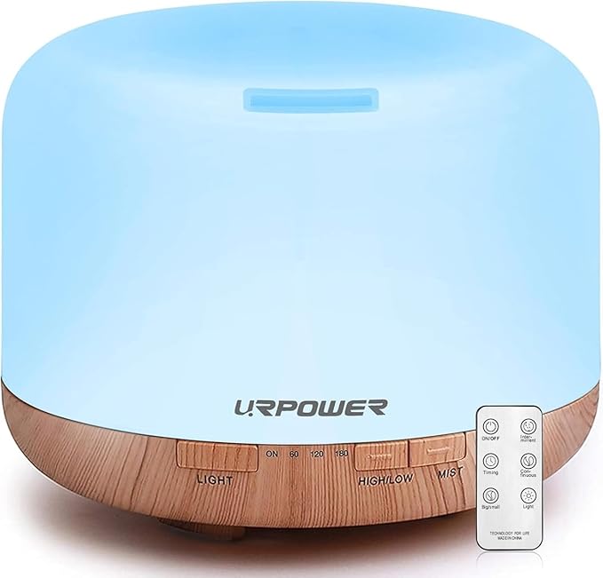 URPOWER 500ml Aromatherapy Essential Oil Diffuser Humidifier Room Decor Lighting with 4 Timer Settings, 7 LED Color Changi...