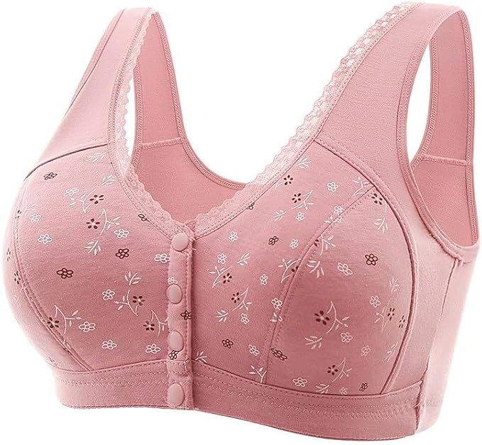 Daisy Bras for Older Women Front Closure Convenient Everyday Bras Mid Buttons Comfortable No Underwire Gathering Bras