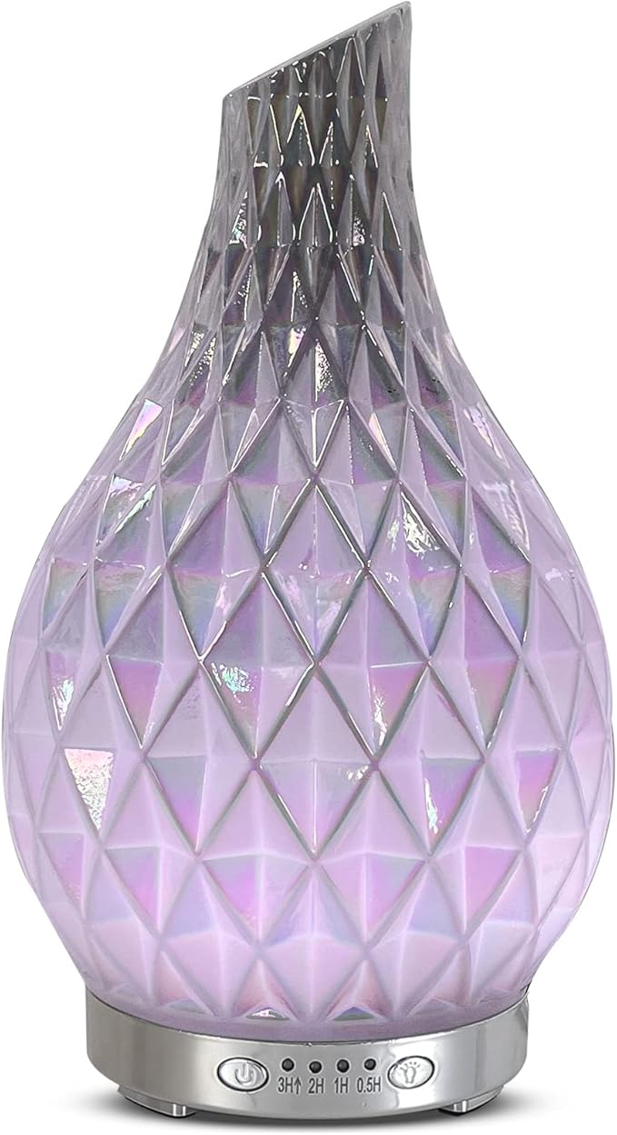 MAXWINER Essential Oil Diffuser Handmade Art Glass Aromatherapy Ultrasonic Humidifier with 7 Colors Lights Changing, Water...