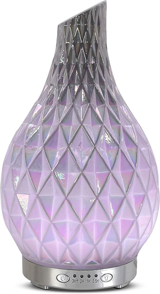 MAXWINER Essential Oil Diffuser Handmade Art Glass Aromatherapy Ultrasonic Humidifier with 7 Colors Lights Changing, Water...