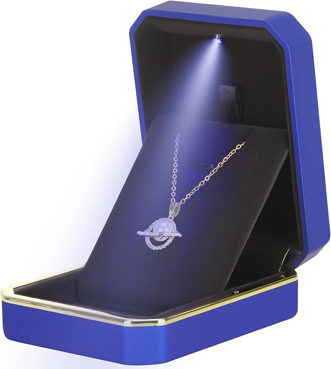Luxury LED Pendant Necklace Gift Box with LED Light, Velvet Jewelry Storage Display Case for Proposal Engagement Wedding A...